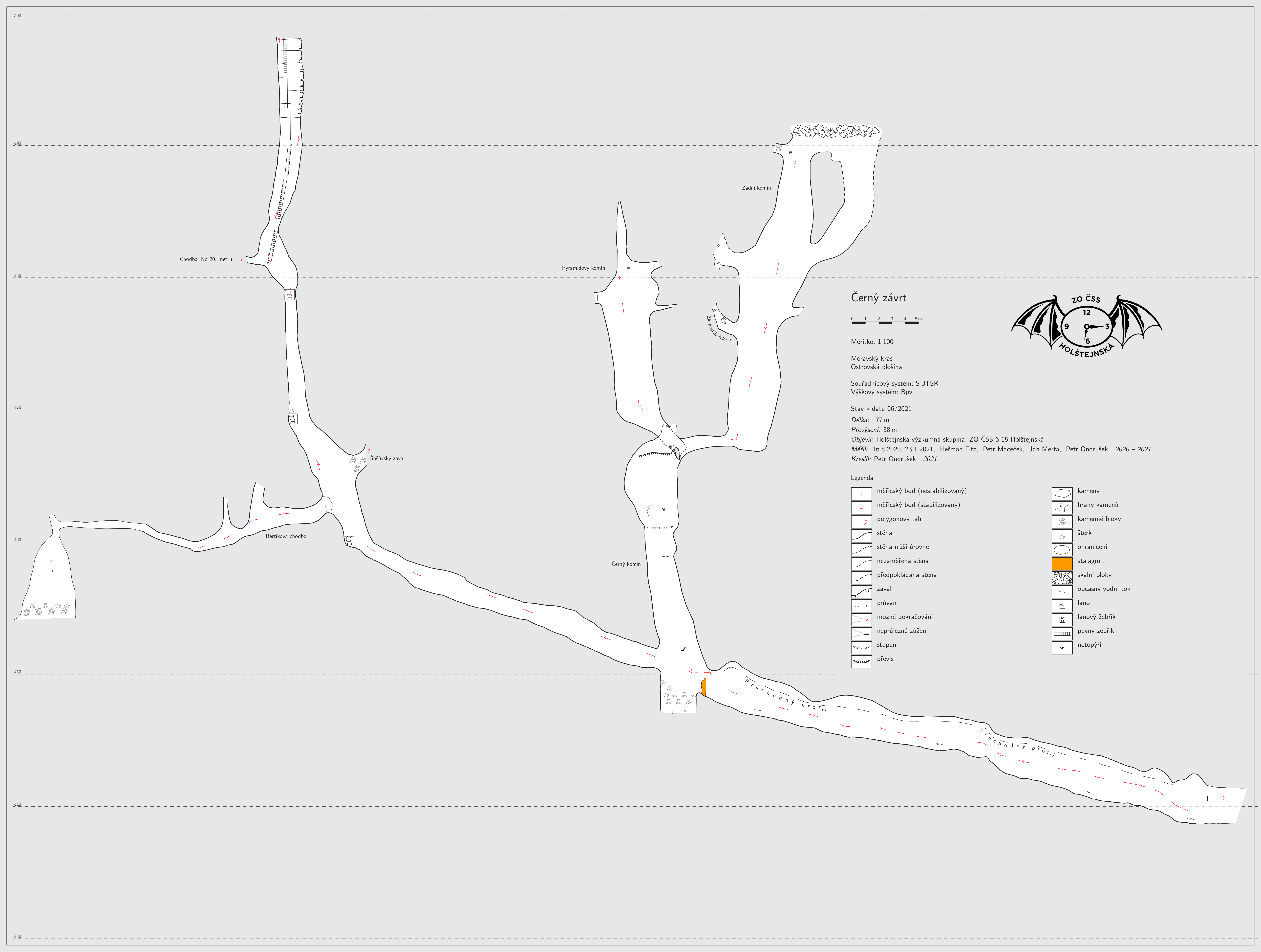 Mapa Černého závrtu - řez